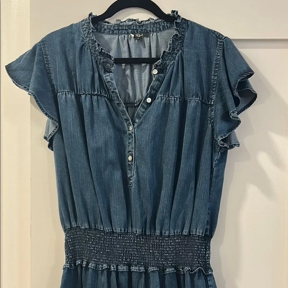 Rails Ruffled Denim Dress, Size Large - Picture 2 of 11